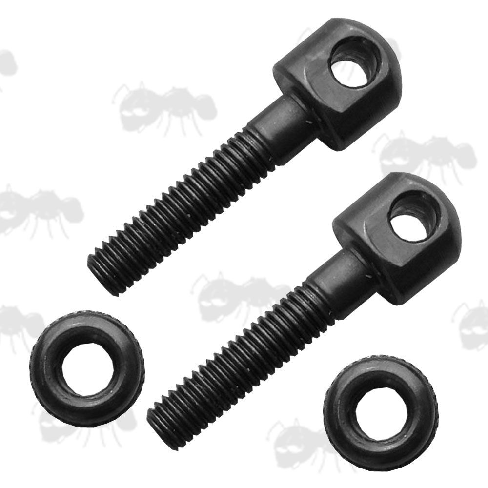 Pair of Black QD Sling Swivel Bases with Long Machine Threads and Two Nuts