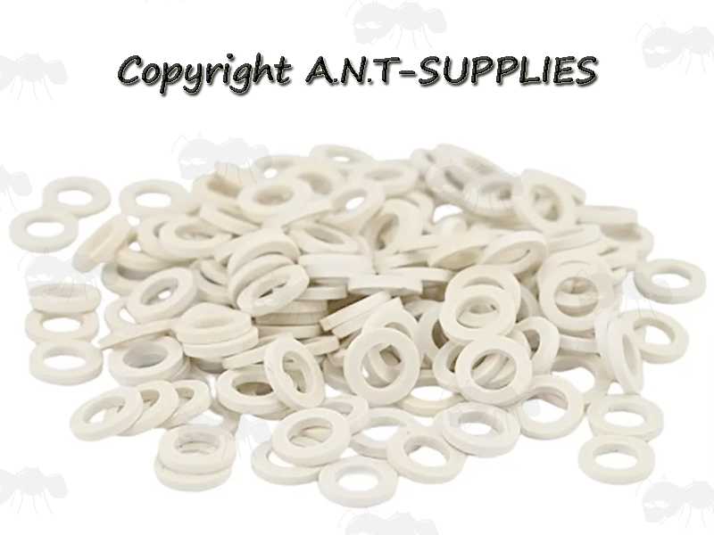 Many Pairs of White QD Sling Swivel Stud Base Washers