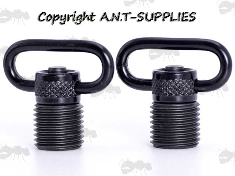 Pair of Threaded Base Fittings with 25mm Loop Push Button Release Sling Swivels