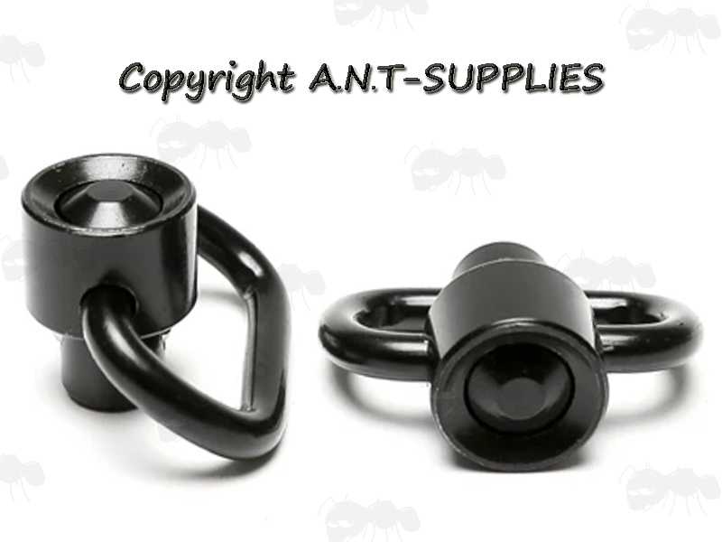 Pair of Black Push Button 10mm Socket Quick Release 26mm Sling Swivels with Rounded Corners and Recessed Top Buttons