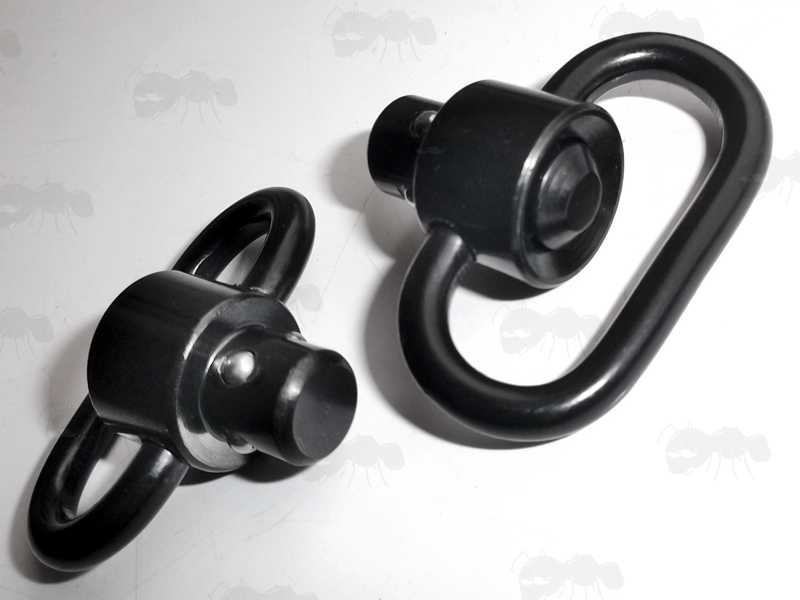 Pair of Black Push Button 10mm Socket Quick Release 30mm Sling Swivels with Rounded Corners and Recessed Top Buttons