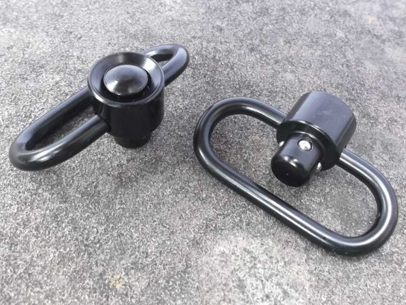 Pair of 1.50 Inch Internal Loop Black Push Button 10mm Socket Quick Release Sling Swivel with Rounded Corners, Inner Loop Width of 42mm