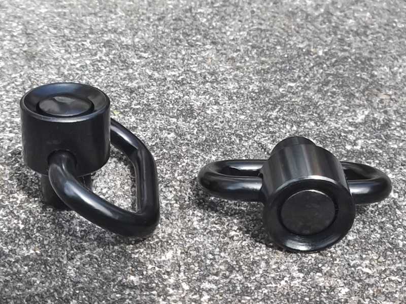 Pair of Black Push Button 10mm Socket Quick Release 26mm Sling Swivels with Rounded Corners and Recessed Top Buttons