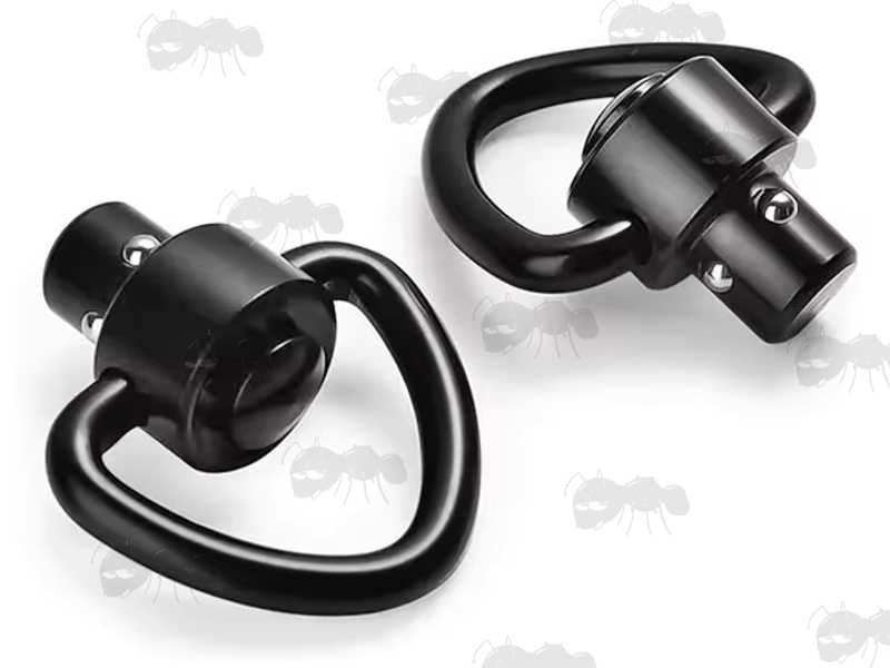 Two Black Push Button 10mm Socket Quick Release Sling Swivels with Triangular Design