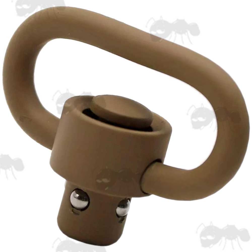 Tan Push Button 10mm Socket Quick Release Sling Swivel with Rounded Corners