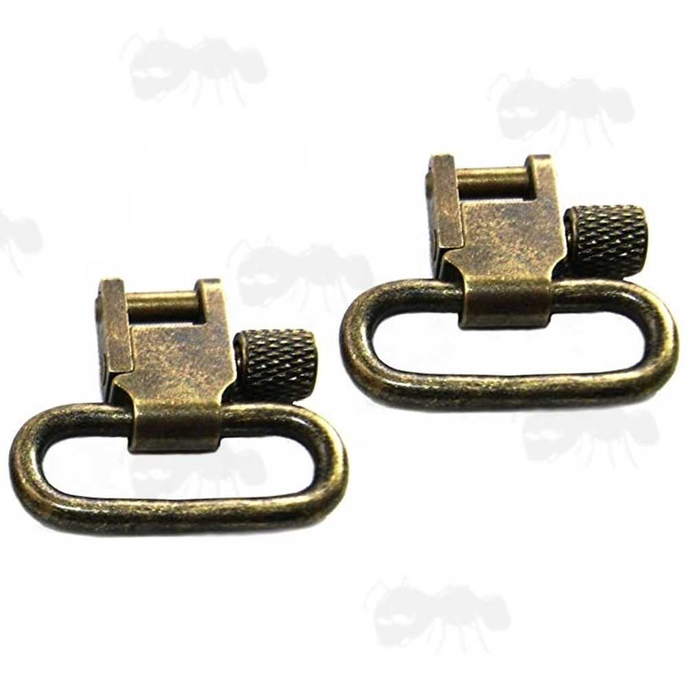 Pair of Antique Brass Quick-Release Swivels for 25mm Wide Slings