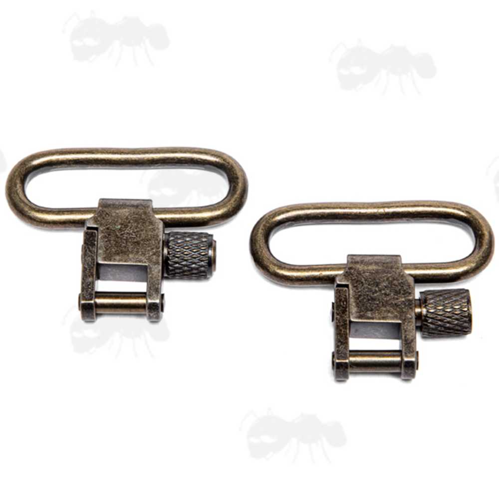 Pair of Antique Brass Quick-Release Swivels for 30mm Wide Slings
