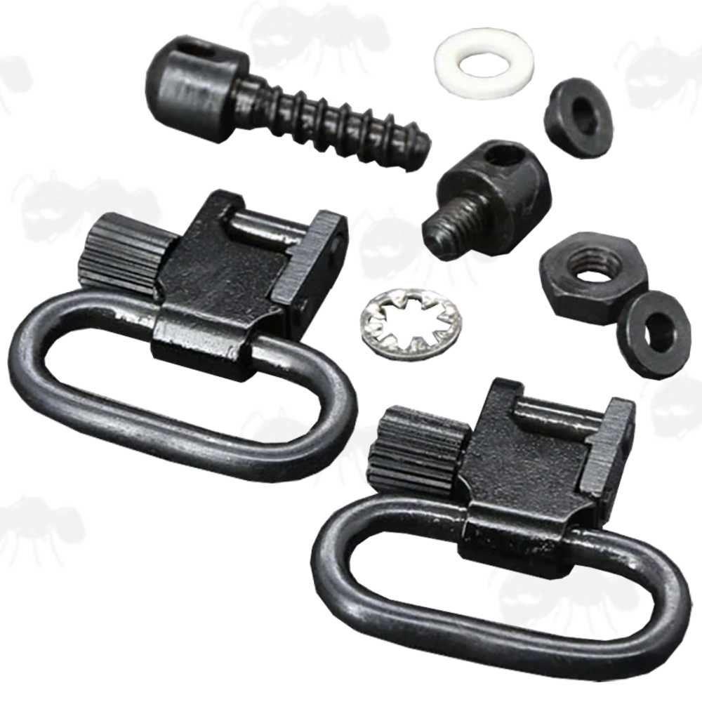 Black Anodised Ruger Mini 14 Rifle QD Sling Swivel Base Set with Quick-Detach Swivels for a 25mm Wide Sling Strap