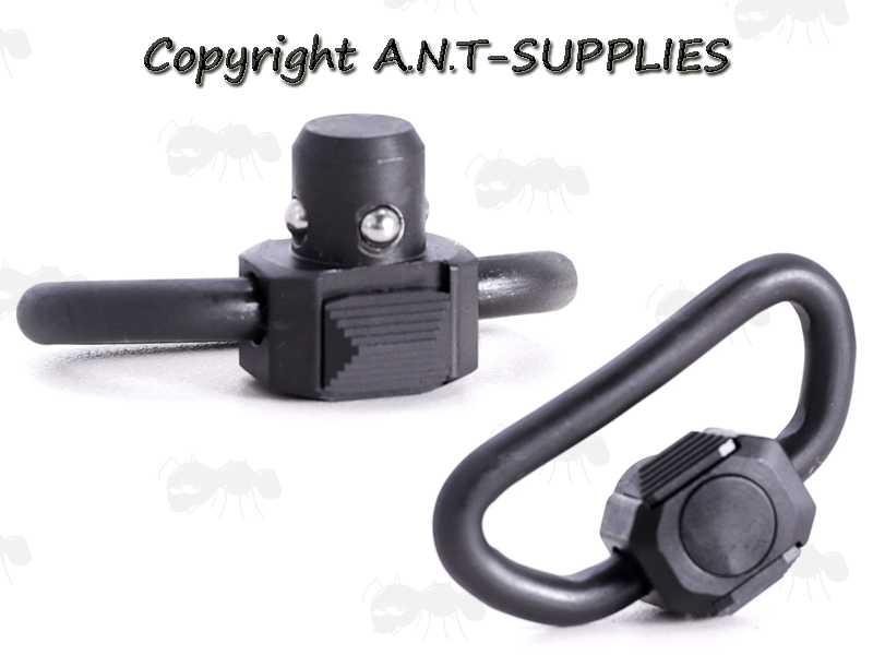 Pair of Black Push Fit 10mm Flush Fitting Socket Quick-Release Gun Sling Swivels with Side-Release Toggles