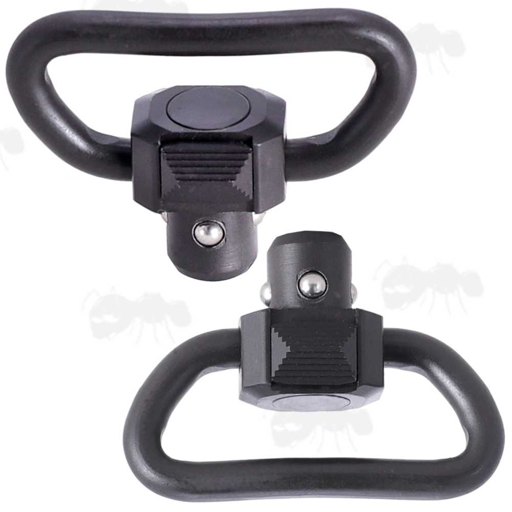 Pair of Black Push Fit 10mm Flush Fitting Socket Quick-Release Gun Sling Swivels with Side-Release Toggles