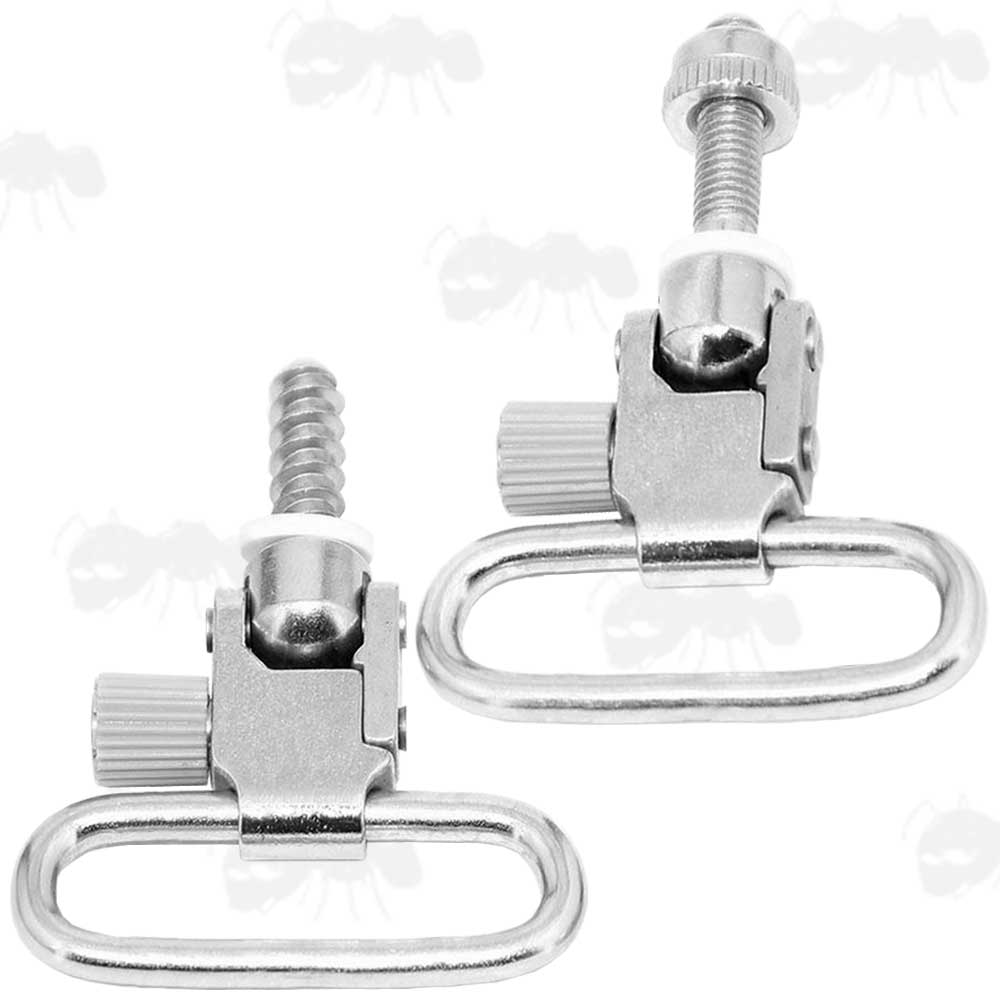 Set of Silver Quick-Release Swivels for 30mm Wide Slings with Wood and Machine Thread QD Studs and Washers