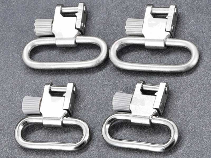 Pair of 25mm and 30mm Silver Quick-Release Gun Sling Swivels