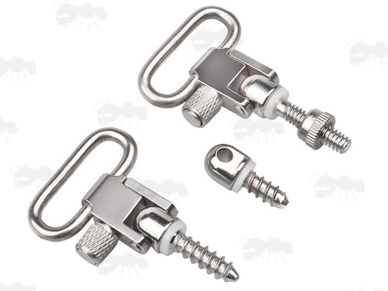 Set of Silver Quick-Release Wooden Gun Stock and Machine Thread Studs with Swivels for 25mm Wide Slings