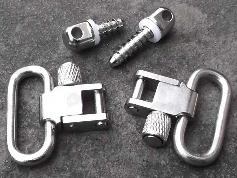 Set of Silver Quick-Release Wooden Gun Stock Studs and Swivels for 25mm Wide Slings
