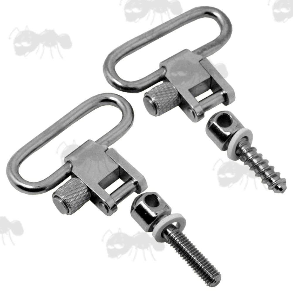 Set of Silver Quick-Release Wood and Machine Thread QD Studs and Swivels for 30mm Wide Slings
