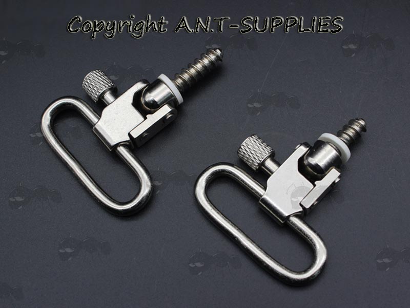 Set of Silver Quick-Release Wooden Gun Stock Studs and Swivels for Slings