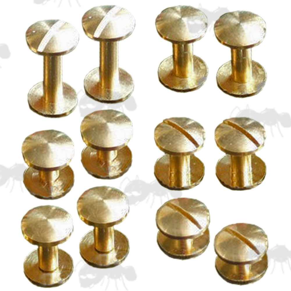 Set of Six Pairs of Assorted Sizes of Brass Chicargo Studs with Domed Heads