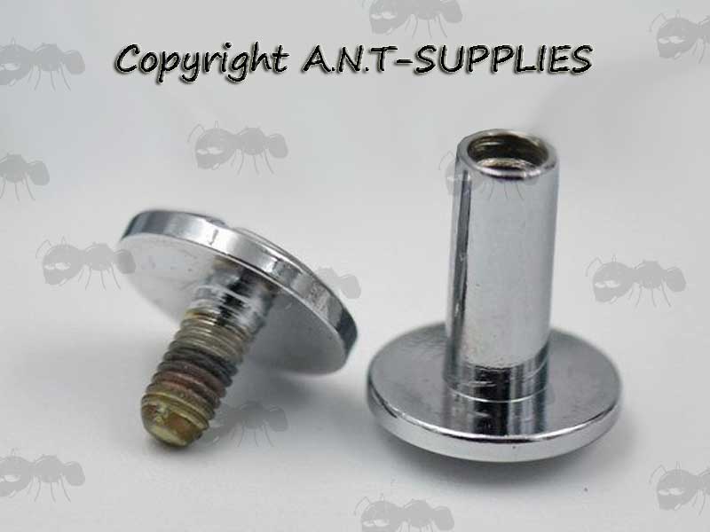 Two Nickel Polished Brass Chicago Screw Studs With Domed Heads