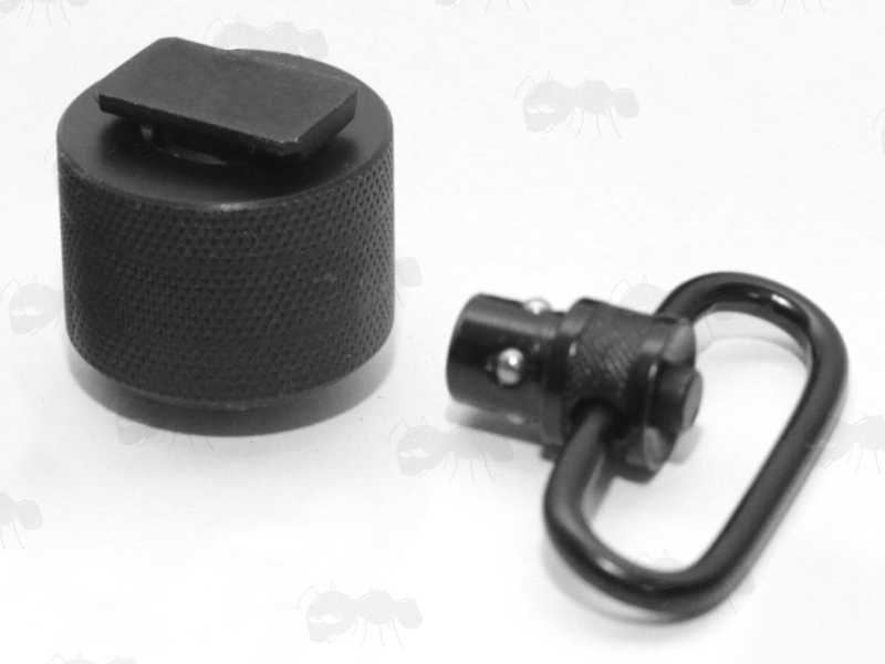 Textured Handstop for Anschutz Forend Accessory Rail with Push Button Sling Swivel Fitting Removed 