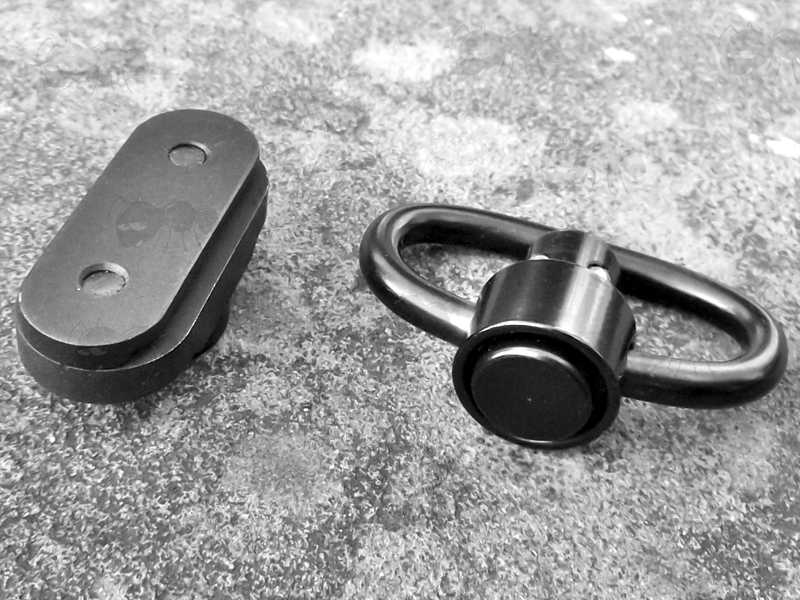 Base View of The Push Button Sling Swivel Fitting 10mm Socket Port Base for UIT / Anschutz Forend Accessory Rails