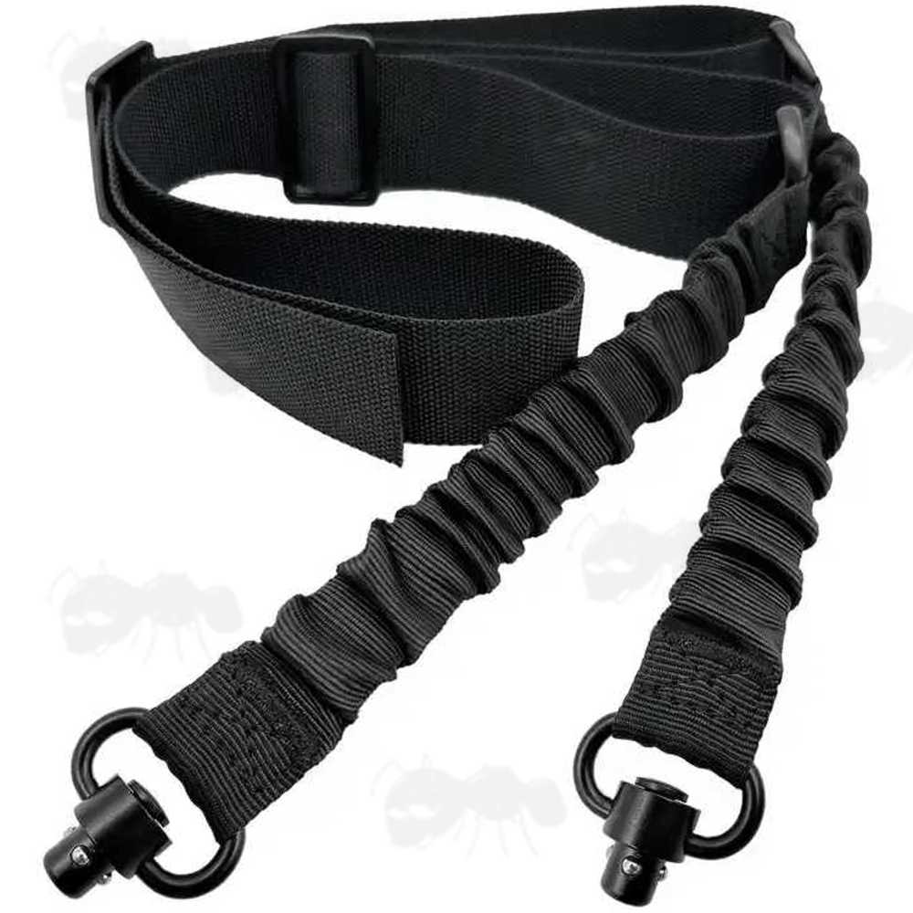 Black Two Point Bungee Rifle Sling with Push Button QD Swivels