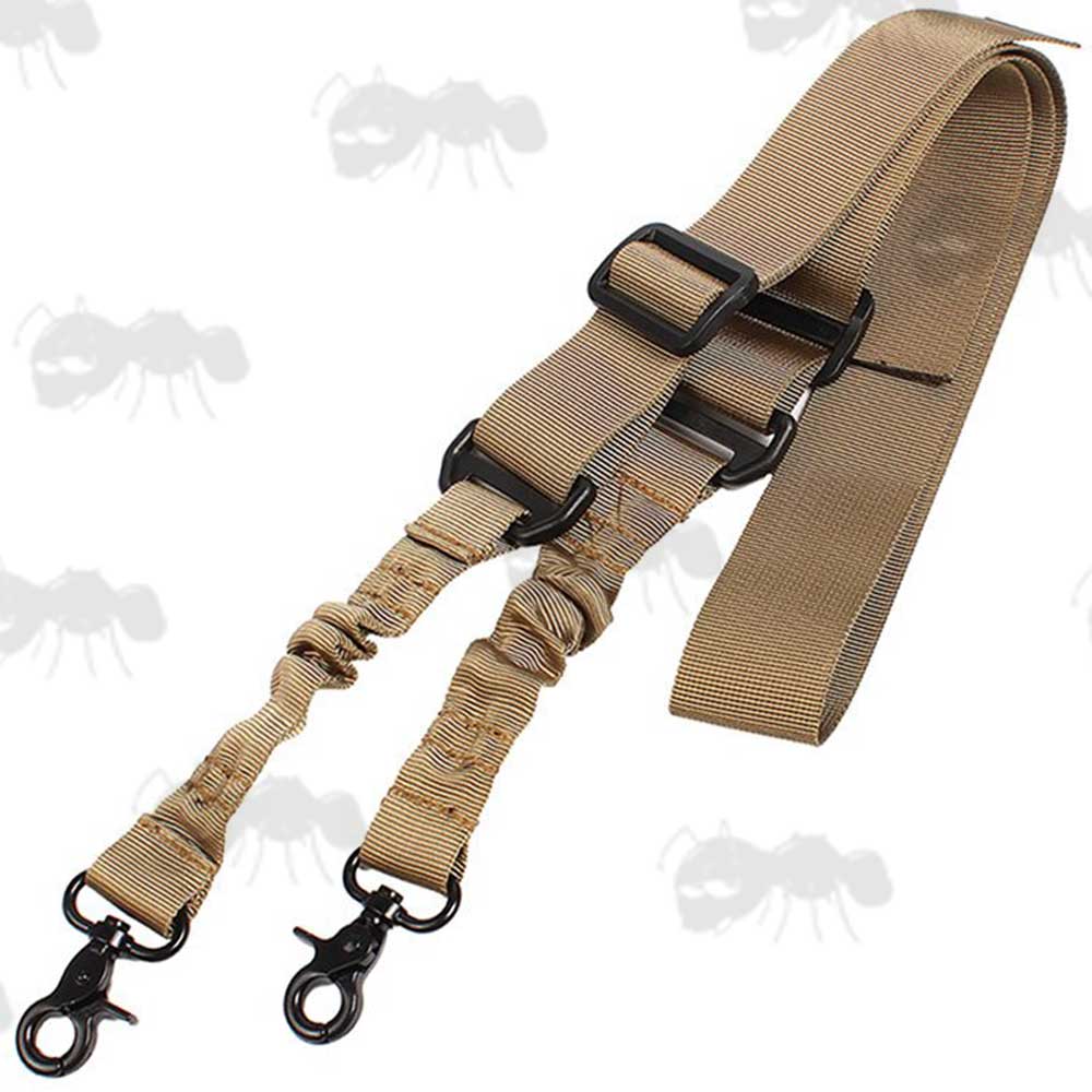 Tan Two Point Bungee Rifle Sling with Swivelling Lobster Clips