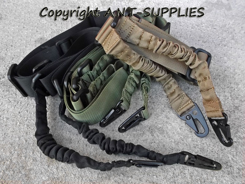 Black, Green and Tan Coloured Two Point Bungee Rifle Slings