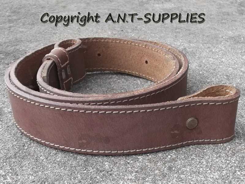 34mm Wide Thick Brown Stitched Leather Strap Gun Sling