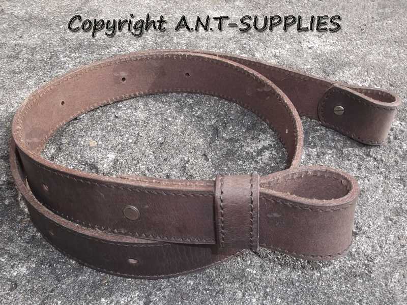 34mm Wide Thick Dark Brown Stitched Leather Strap Gun Sling