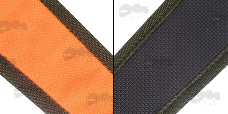 Close View of the Black Neoprene Padding and Hi-Visibility Orange Canvas Hunters Sling