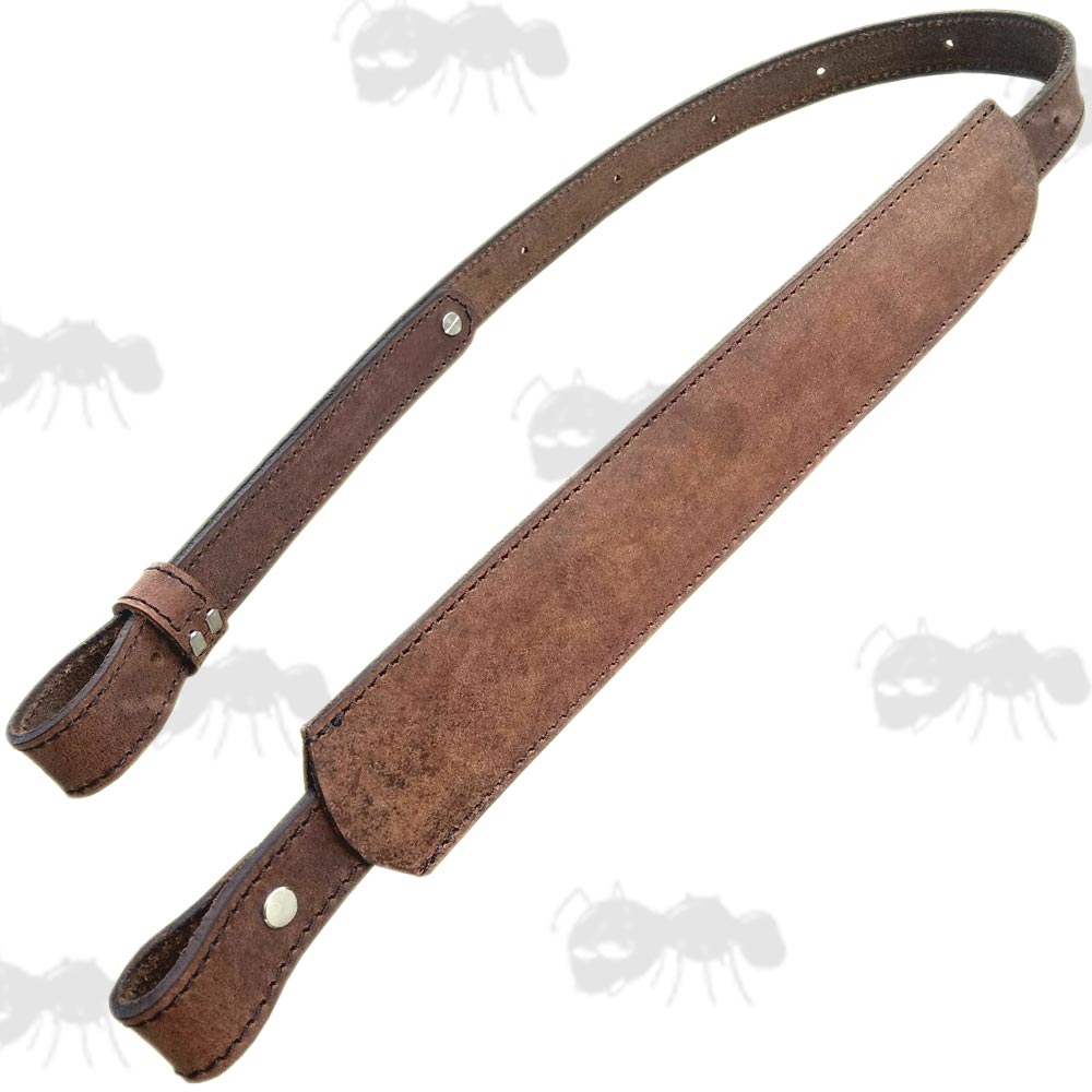 AnTac Dark Brown Leather Gun Sling with Wide Shoulder Pad