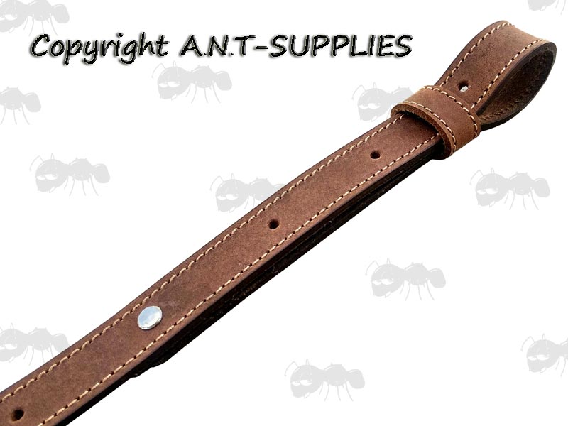 End View of The AnTac Thick Light Brown AnTac Thick Light Brown Leather Gun Sling with Wide Shoulder Pad