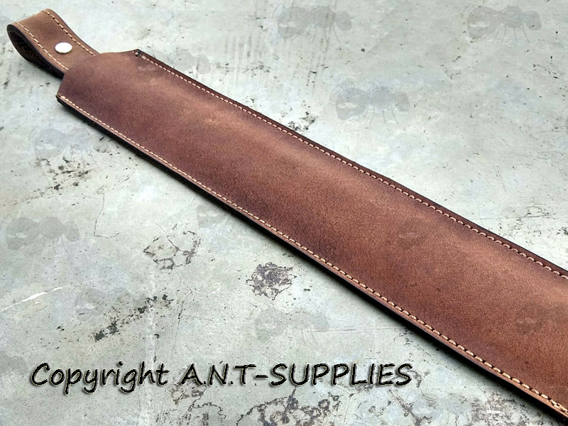 End View of The AnTac Thick Light Brown AnTac Thick Light Brown Leather Gun Sling with Wide Shoulder Pad