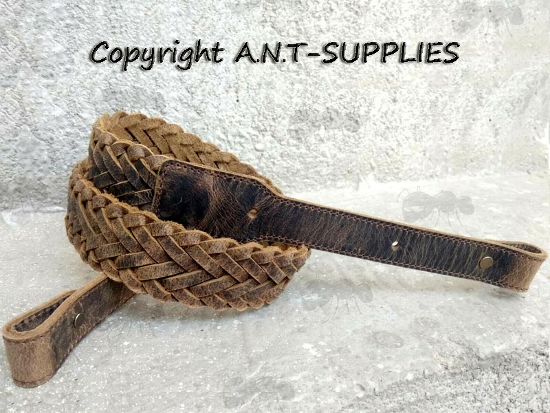 Aged Brown Leather Woven Gun Sling