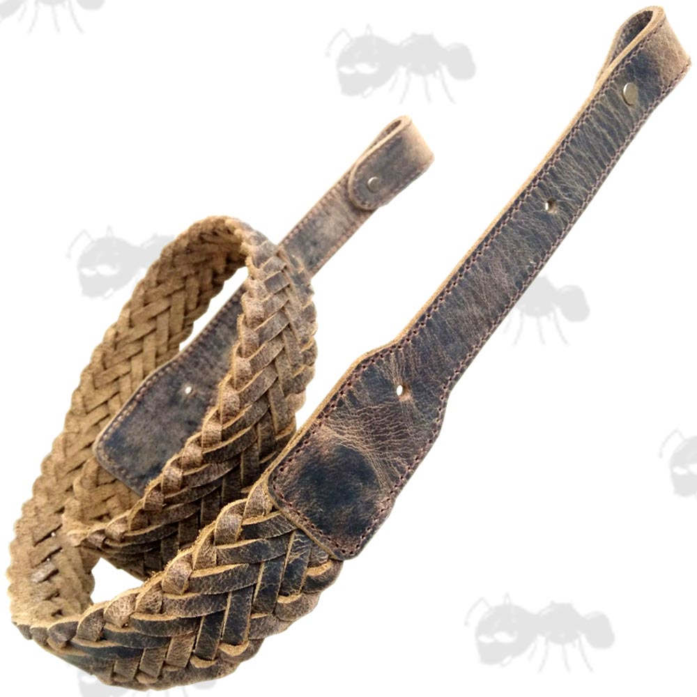 Aged Brown Leather Woven Gun Sling