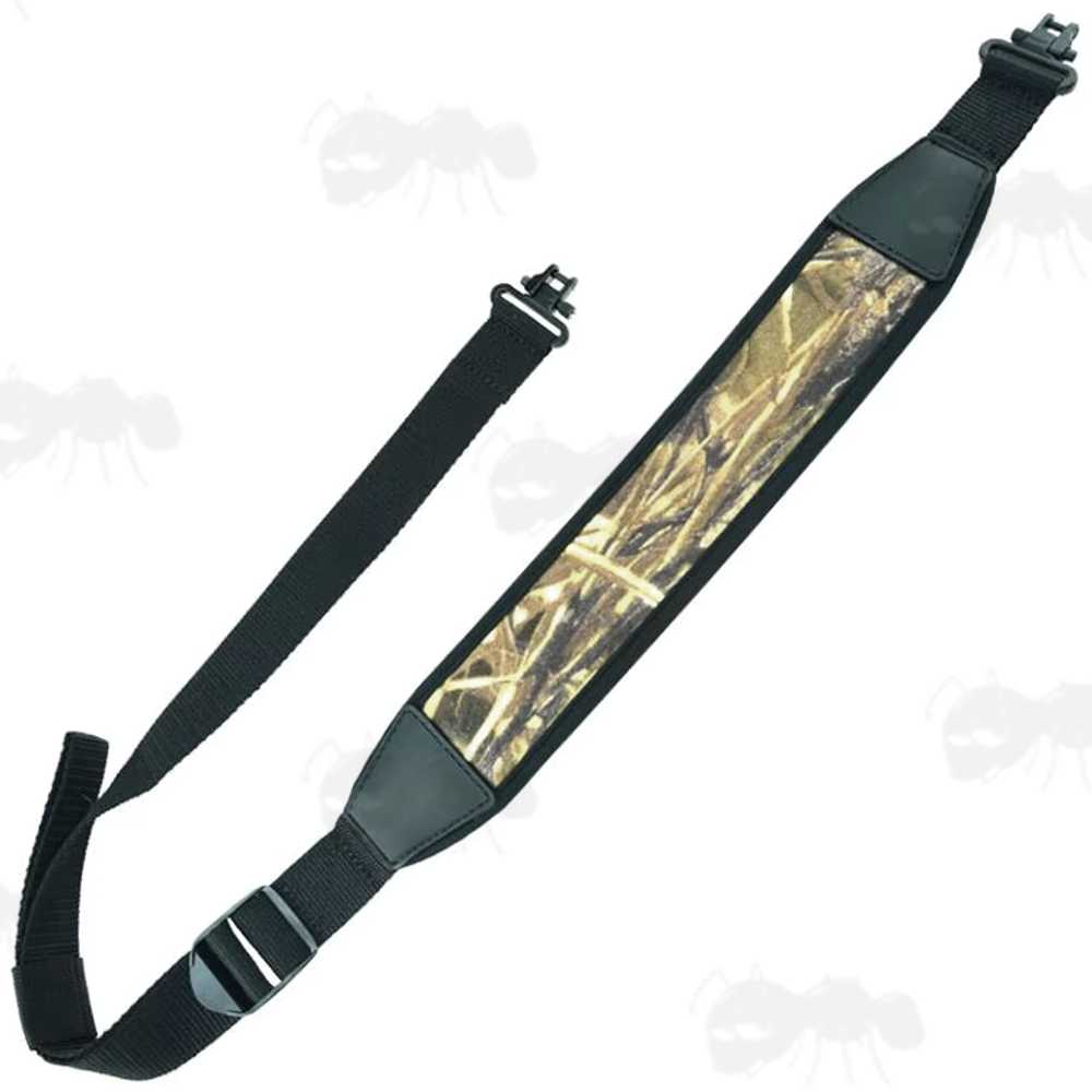 Reed Camouflage Canvas and Neoprene Gun Slings with Black Heavy-Duty AnTac One Piece QD Swivels
