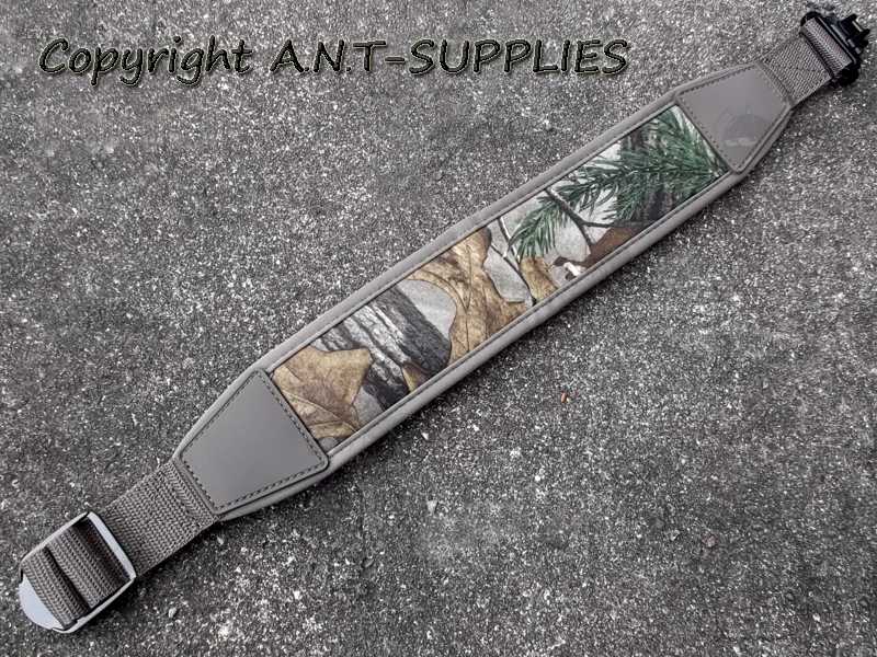 Tree Camouflage Khaki Canvas and Neoprene Gun Slings with Black Heavy-Duty AnTac One Piece QD Swivels