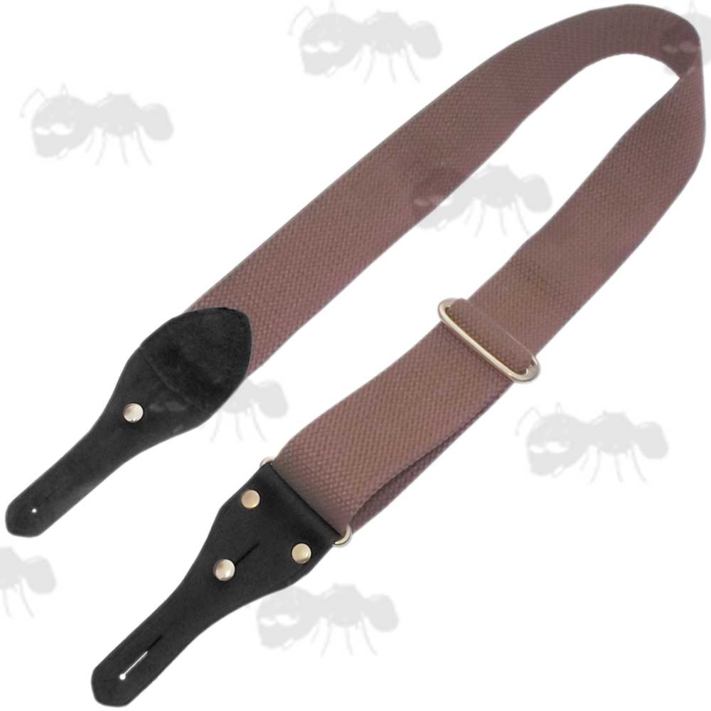 Deluxe AnTac Old English Styled Brown Canvas and Leather Gun Sling, with Black Leather End Tabs