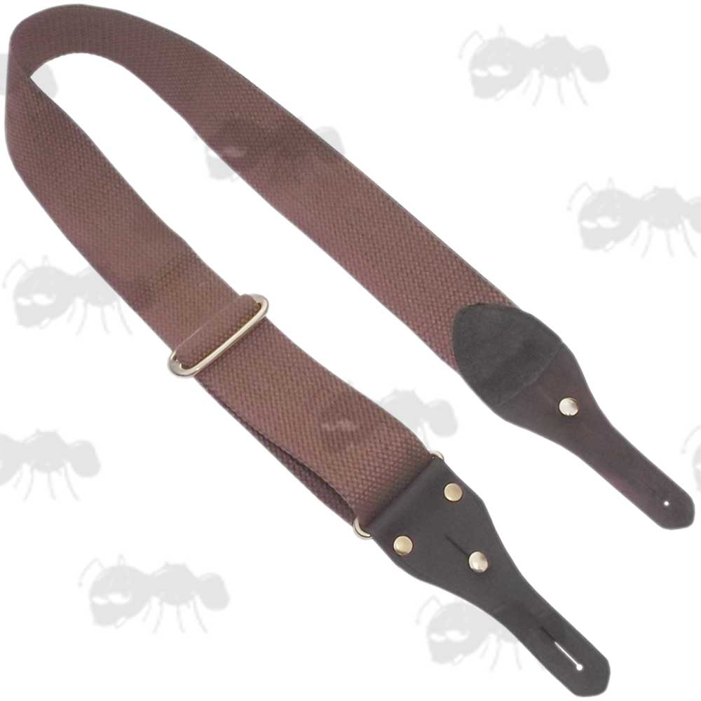 Deluxe AnTac Old English Styled Brown Canvas and Leather Gun Sling, with Dark Brown Leather End Tabs