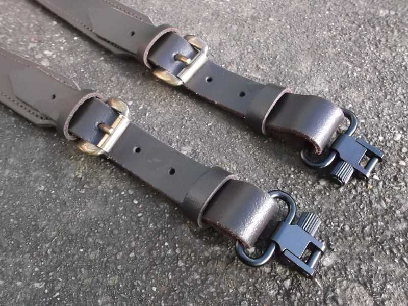 Bisley Thick Leather Gun Sling with Rubber Padding with Black QD Swivels Fitted
