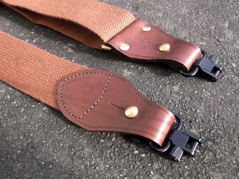 Deluxe Bisley Brown Canvas and Leather Gun Sling with Black QD Swivels Fitted