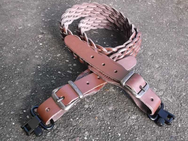 Bisley Plaited Leather Rifle / Shotgun Sling with Black QD Swivels Fitted