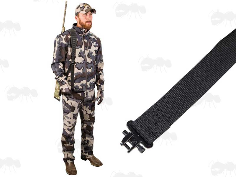 Caldwell Max Grip Wide Profile Gun Sling in Black with Sewn-In QD Swivels In Use