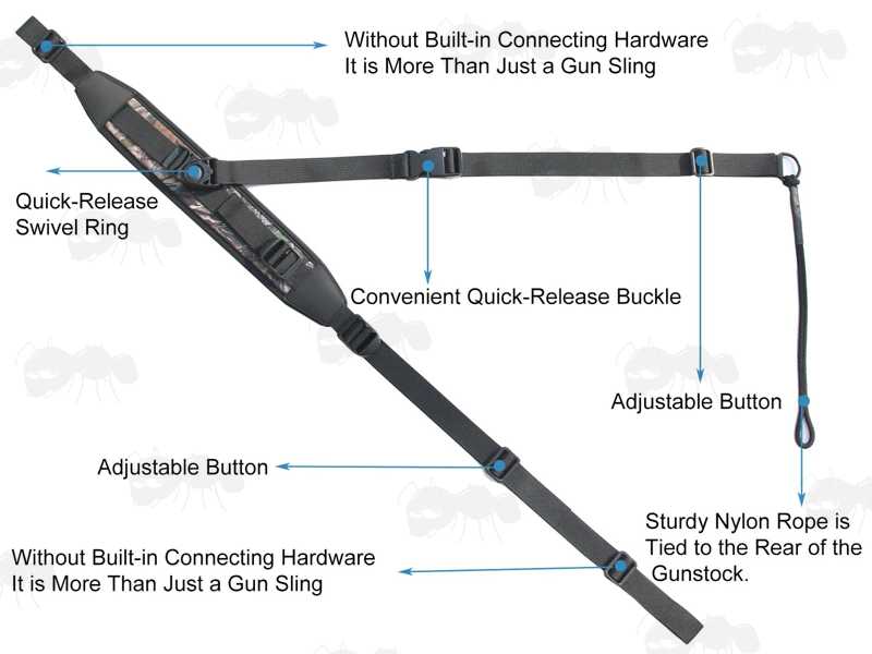 Black Canvas and Tree Camo Neoprene Crossbody Three Point Fitting Rifle Sling