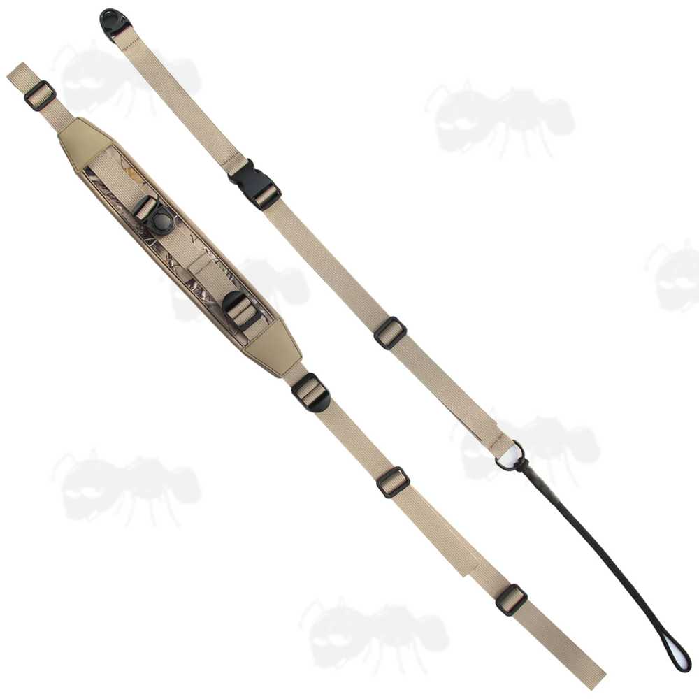 Khaki Canvas and Tree Camouflage Neoprene Crossbody Three Point Fitting Rifle Sling