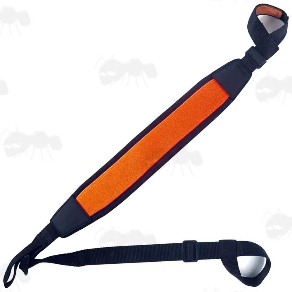 Black Neoprene with Bright High-Visibility Hunters Orange Backing Shoulder Pad, Universal Non-Drill Loop Fitting Gun Sling