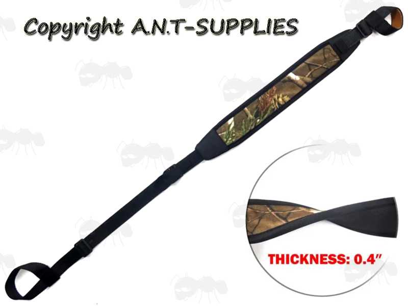 Black Neoprene with Tree Camouflage Backing Shoulder Pad, Universal Non-Drill Loop Fitting Gun Sling
