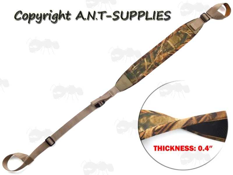 Khaki Neoprene with Waterfowl Camouflage Backing Shoulder Pad, Universal Non-Drill Loop Fitting Gun Sling