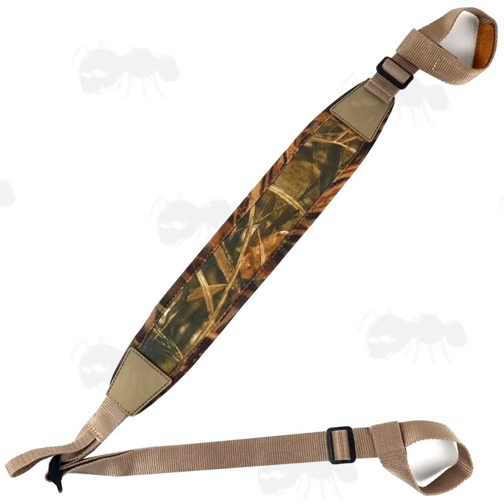 Khaki Neoprene with Waterfowl Camouflage Backing Shoulder Pad, Universal Non-Drill Loop Fitting Gun Sling