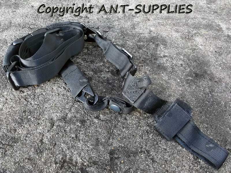 Black Three Point Tactical Rifle Sling with Fixed Stock Adapter Loop